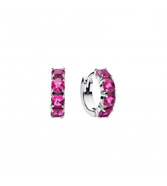 PANDORA 293851C02 Sterling silver hoop earrings with phlox pink crystal