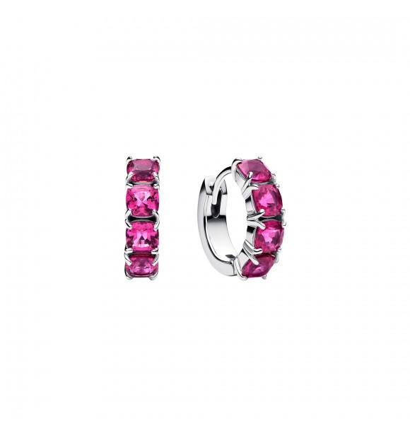 PANDORA 293851C02 Sterling silver hoop earrings with phlox pink crystal