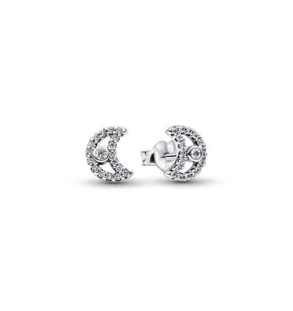 PANDORA 294257C01 Pendientes de plata de ley con forma de luna y circonitas transparentes.