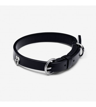 PANDORA 312262C01-S Collar para mascotas con acero inoxidable y tejido sin cuero negro