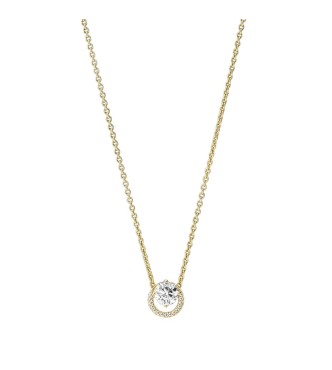 Collar con un recubrimiento electrolític oen oro de segunda ley de 14k Colgante Halo Redondo Brillante adornado con circonitas cúbicas transparentes