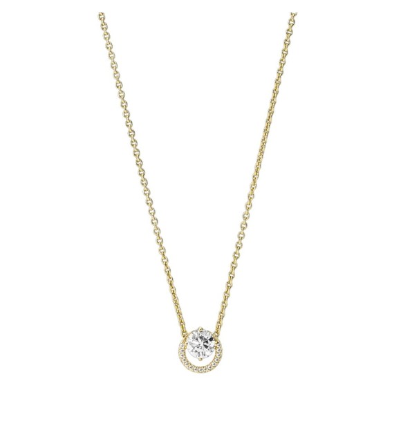 Collar con un recubrimiento electrolític oen oro de segunda ley de 14k Colgante Halo Redondo Brillante adornado con circonitas cúbicas transparentes