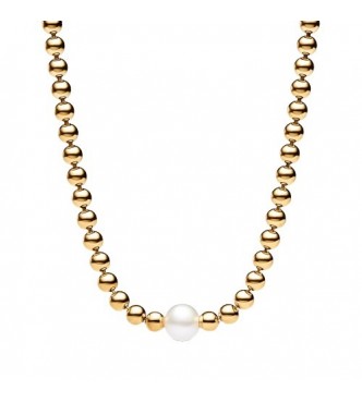 PANDORA 363176C01-45 Collar chapado en oro de 14 quilates con perla cultivada de agua dulce tratada en color blanco y circonita cúbica.