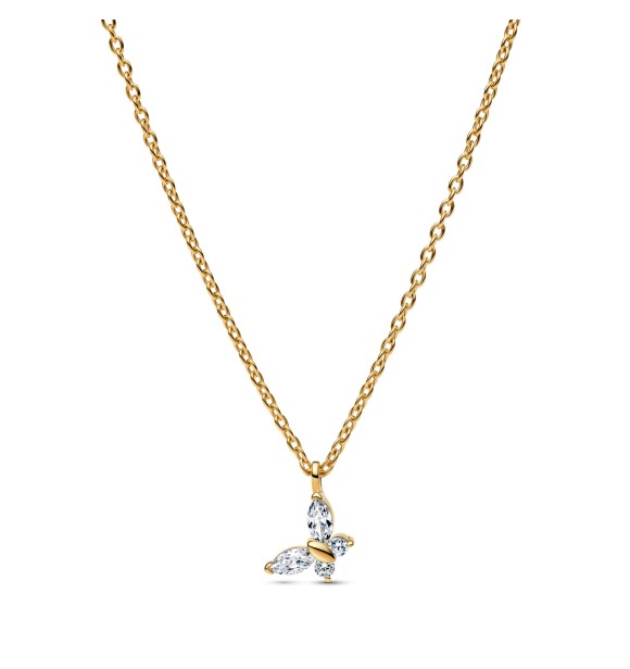 PANDORA 364267C01 Collar de mariposa bañado en oro de 14k con circonitas cúbicas transparentes