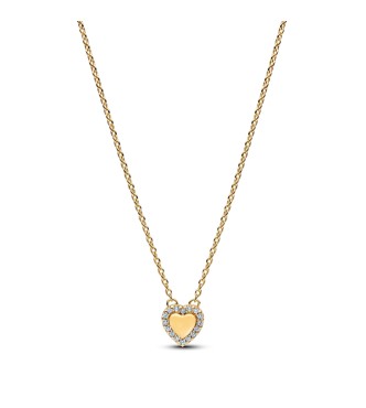 364364C01-45 Engravable heart 14k gold-plated collier with clear cubic zirconia