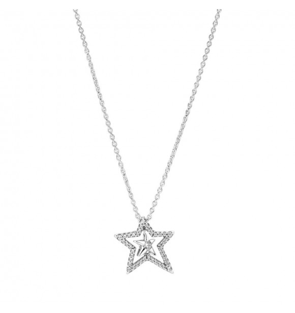 Spinning star sterling silver collier with clear cubic zirconia
