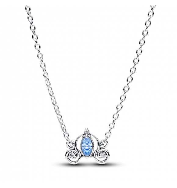 PANDORA 393057C01-45 Collar de plata de ley Cenicienta de Disney con elegante circonita cúbica transparente y azul claro