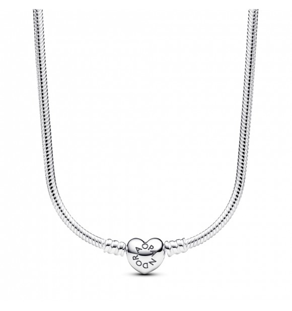 PANDORA 393091C00-45 Collar de cadena de serpiente de plata de primera ley con cierre de corazón