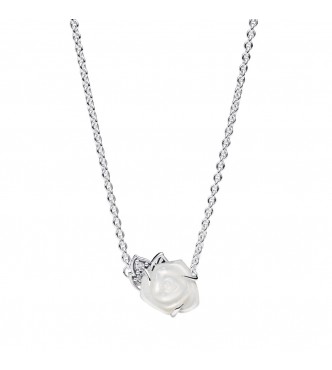 PANDORA 393206C01-45 Collar de plata de ley con rosa blanca, nácar artificial de bioresina blanca y circonita cúbica transparente. Pandora Moments CYCLEC2024