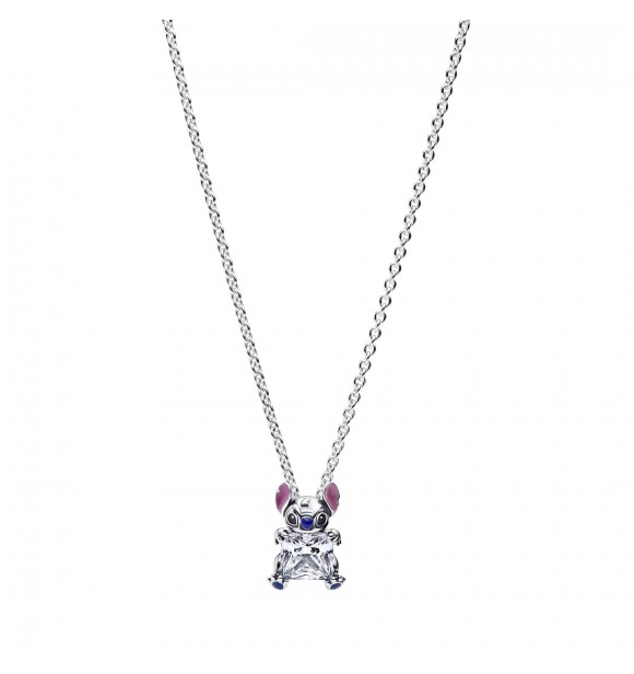 PANDORA 393743C01 Disney Stitch pendant necklace with clear cubic zirconia,
 purple, blue and black enamel