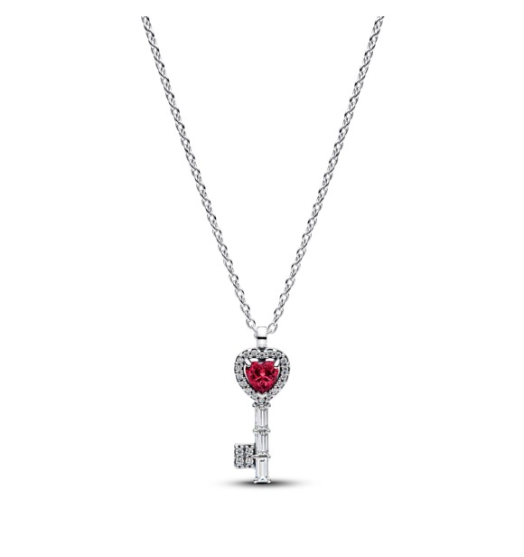 PANDORA 394392C01 Heart key sterling silver collier with cherries jubilee red crystal and clear cubic zirconia