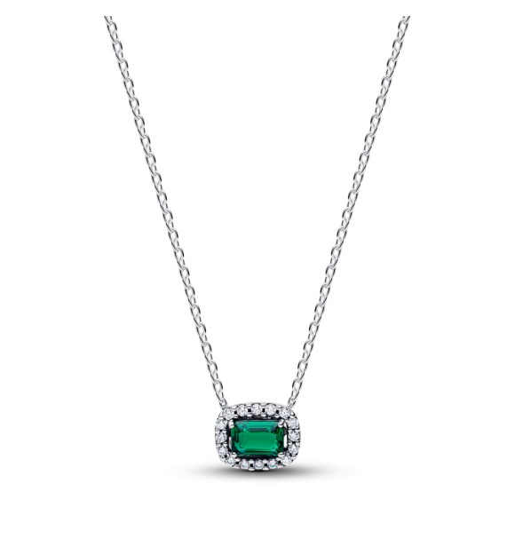 PANDORA 394503C01 Collar de plata de ley con cristal verde real y circonitas cúbicas transparentes.