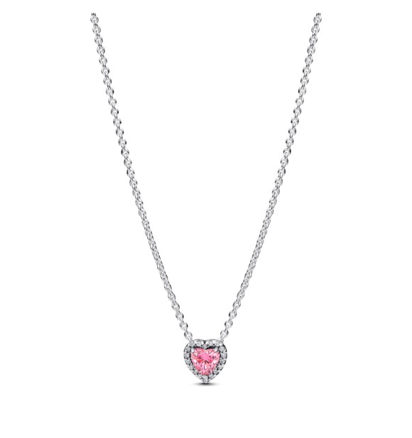 PANDORA 398425C02 Collar de plata de ley con forma de corazón y circonitas cúbicas rosas y transparentes de fantasía