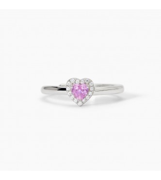 Anillo de plata 925 rodiada, turmalina sintética talla corazón 4x4 mm y circonitas blancas 1 mm,
 talla regulable del 11 al 19