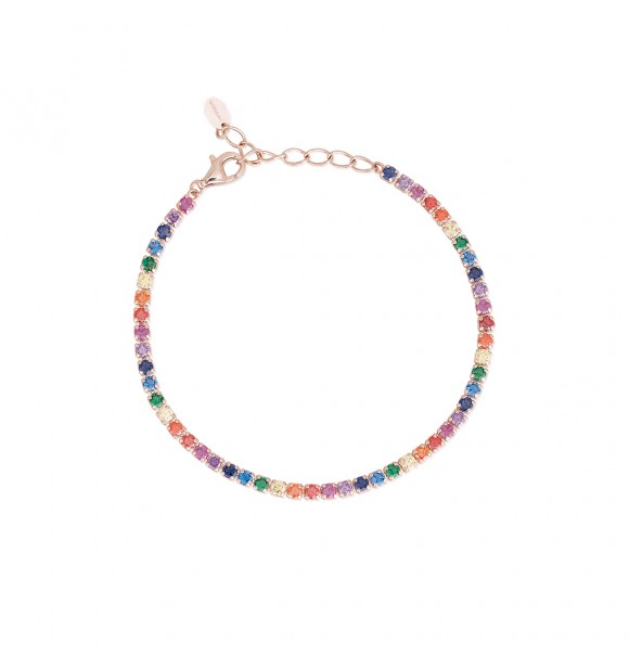 Pulsera de plata 925 chapada en oro rosa con circonitas multicolores