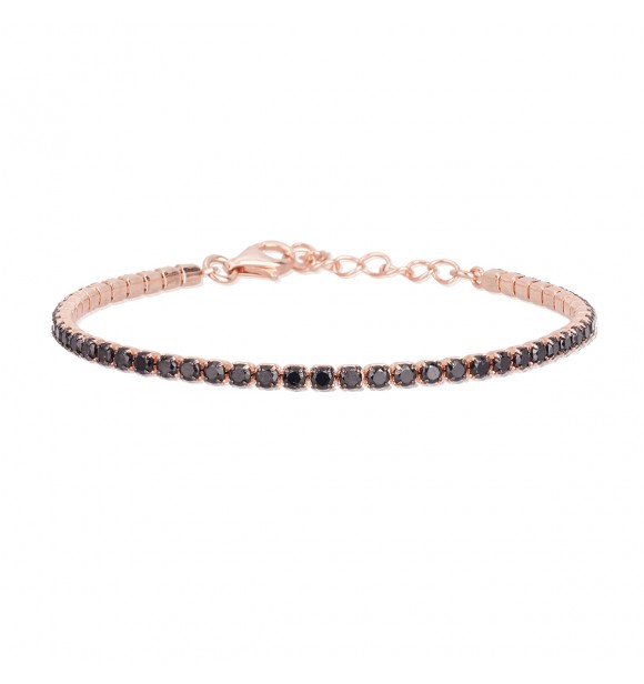 Pulsera de plata 925 chapada en oro rosa con circonitas negras.
