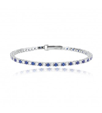 Pulsera Tennis de plata 925 rodiada con zafiros sintéticos 2,
5 mm y circonitas 2,5 mm, longitud 17 cm