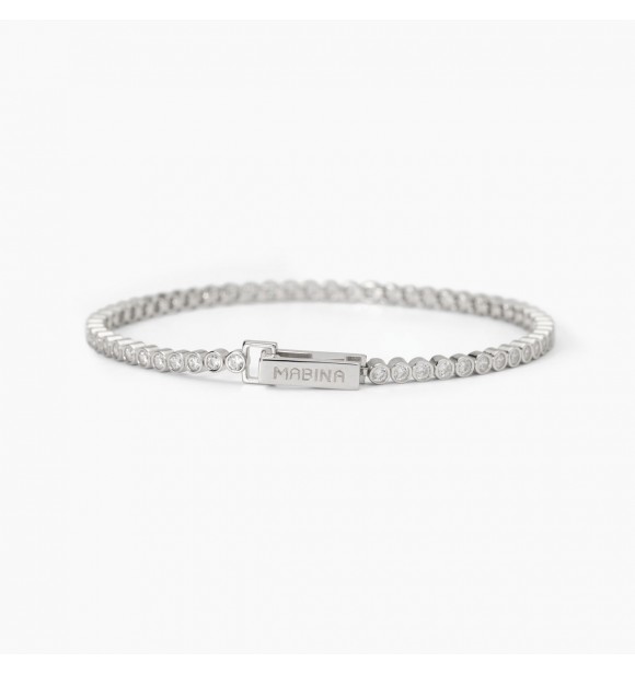 Pulsera Tennis de plata 925 rodiada con circonitas blancas 2 mm,
 longitud 18 cm
