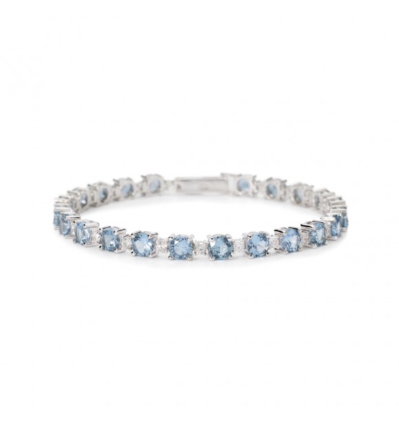 Pulsera Tennis de plata 925 rodiada con aguamarina sintética 5 y circonitas 2,
5 mm, longitud 17 cm