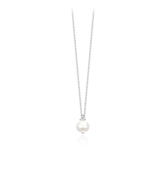 Collar de plata 925 con circonitas y perla cultivada 8-8,
50 mm, largo ajustable de 40 a 45 cm