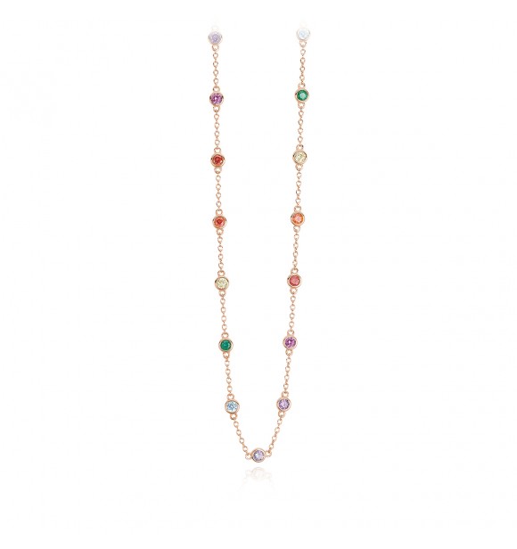Gargantilla de plata 925, chapada en oro rosa de 18k con circonitas multicolores