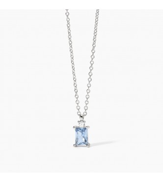Gargantilla de plata 925 rodiada con cadena forzatina de 1,
5 mm, aguamarina sintética talla princesa de 5x7 mm y circonita blanca 2,5 mm, largo regulable de 40 a 45 cm