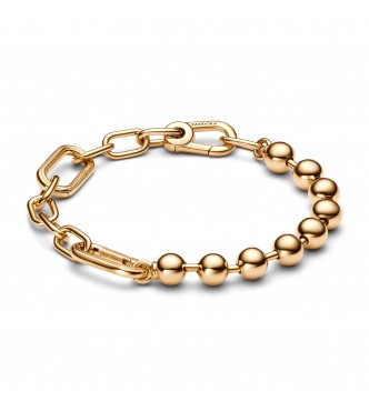 PANDORA 562793C00-1 Pulsera de eslabones y cuentas chapada en oro de 14k