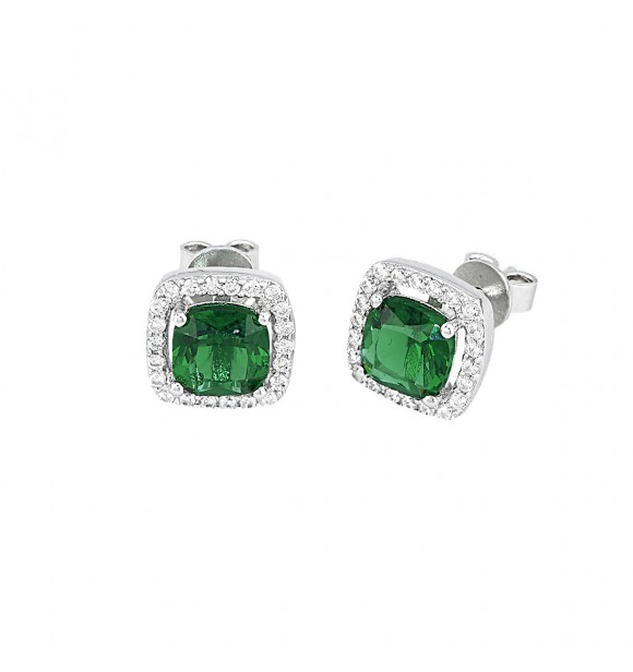 Pendientes de plata 925 con circonitas blancas de 1,
10 mm y esmeralda sintética de 6x6 mm