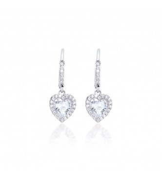 Pendientes de plata 925 con circonitas blancas de 1 mm y corazón de 6x6 mm,
 exterior 12 mm, largo total 2,5 cm
