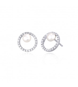 Pendientes de plata 925, rodiada con perla boton cultivada