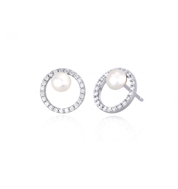 Pendientes de plata 925, rodiada con perla boton cultivada
