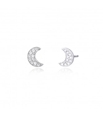 Pendientes de plata 925,
 luna con circonitas
