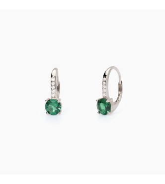 Pendientes de plata 925 rodiada con esmeraldas sintéticas 6 mm y circonitas 1 mm,
 largo total del pendiente 1,5 cm