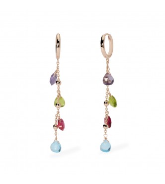 Pendientes de oro rosa de 18 quilates con baño de plata 925 con cadena forzada de 1,
5 mm, colgantes de cristal multicolor talla gota 5x5,5 mm, círculo exterior 12 mm, interior 9 mm, largo total del pendiente 5,5 cm