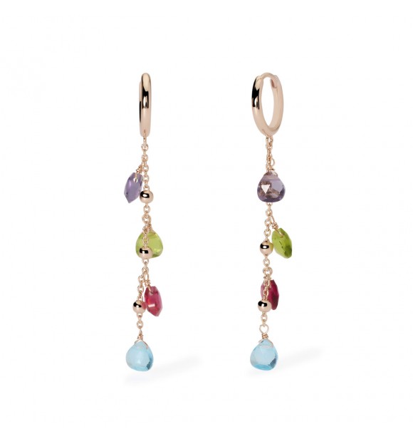 Pendientes de oro rosa de 18 quilates con baño de plata 925 con cadena forzada de 1,
5 mm, colgantes de cristal multicolor talla gota 5x5,5 mm, círculo exterior 12 mm, interior 9 mm, largo total del pendiente 5,5 cm