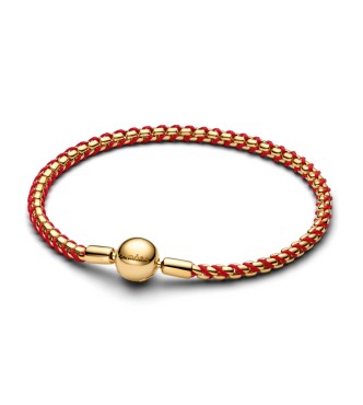 563816C01-17 Braided 14k gold-plated box chain bracelet with red textile cord