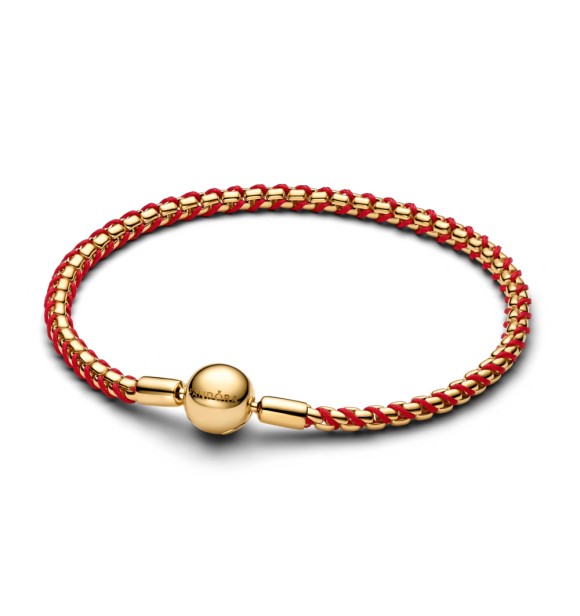 563816C01-17 Braided 14k gold-plated box chain bracelet with red textile cord