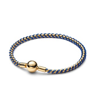 563816C02-18 Braided 14k gold-plated box chain bracelet with blue textile cord