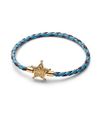 564605C01-S3 Disney Toy Story 14k gold-plated bracelet with blue and brown leather
