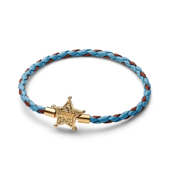 564605C01-S2 Disney Toy Story 14k gold-plated bracelet with blue and brown leather