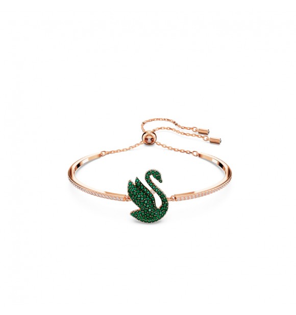 SWAROVSKI BRAZALETE SWAROVSKI ICONIC SWAN,
 CISNE, VERDE, BAÑO TONO ORO ROSA