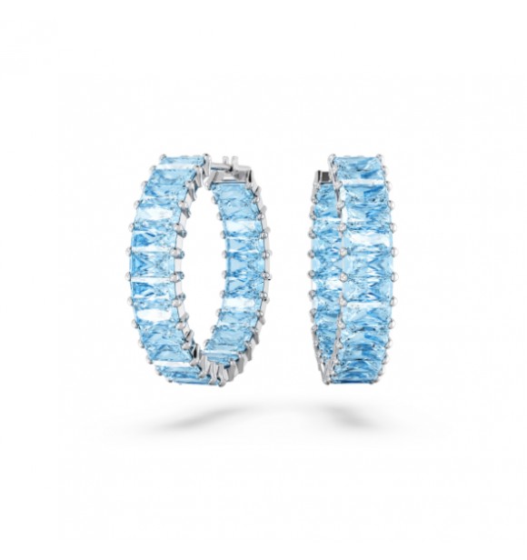 SWAROVSKI MATRIX:PE HOOP BAGUETTE EARRINGS ACQUA BLU/RHS