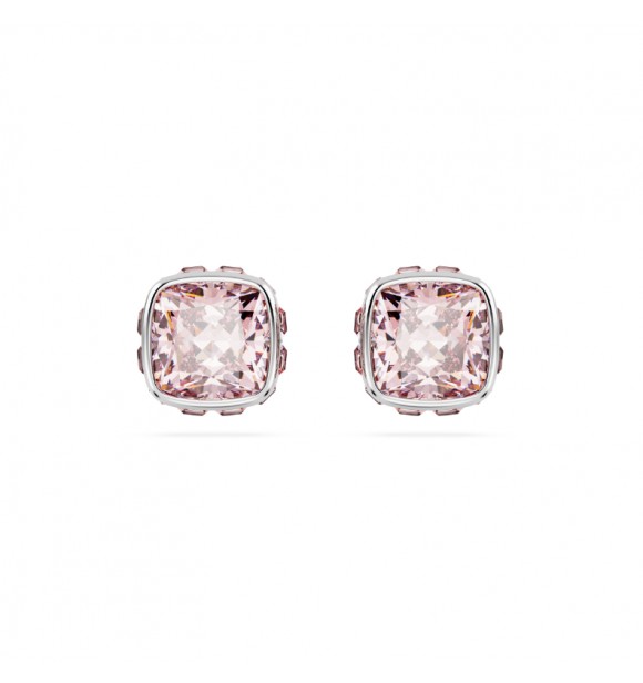 SWAROVSKI PENDIENTES DE BOTON BIRTHSTONE, TALLA CUADRADA, JUNIO, ROSAS, BAÑO  DE RODIO