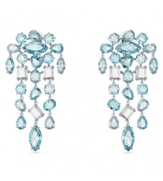 SWAROVSKI PENDIENTES GEMA TALLAS MIXTAS CANDELABRO EXTRALARGOS AZULES BAÑO DE RODIO