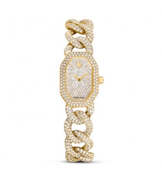 SWAROVSKI RELOJ DEXTERA CHAIN, FABRICADO EN SUIZA,
 PULSERA DE CRISTAL, TONO DURADO Y ACABADO TONO ORO