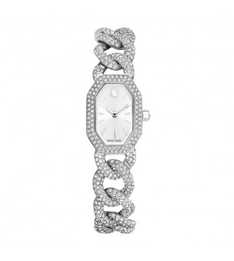 SWAROVSKI RELOJ DEXTERA CHAIN, FABRICADO EN SUIZA,
 PULSERA DE CRISTA, TONO PLATEADO, ACERO INOXIDABLE