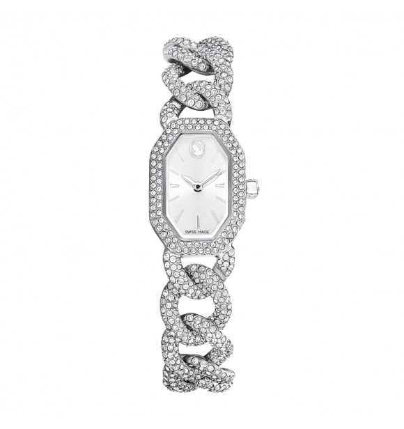 SWAROVSKI RELOJ DEXTERA CHAIN, FABRICADO EN SUIZA,
 PULSERA DE CRISTA, TONO PLATEADO, ACERO INOXIDABLE