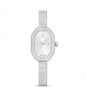 SWAROVSKI RELOJ DEXTERA BANGLE, FABRICADO EN SUIZA, BRAZALETE DE METAL, TONO PLATEADO, ACERO INOXIDABLE