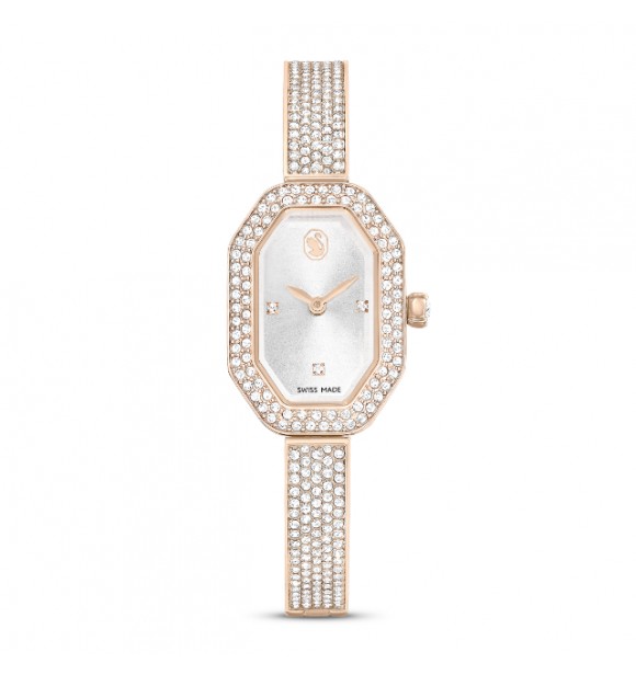 SWAROVSKI RELOJ DEXTERA BANGLE, FABRICADO EN SUIZA CON BRAZALETE DE METAL,
 CON TONO DORADO Y ACABADO EN TONO ORO CHAMPAN