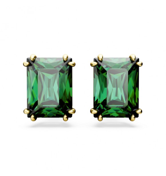 SWAROVSKI PENDIENTES DE BOTON MATRIX VERDES TALLA RECTANCUGAR,
 BAÑO TONO ORO